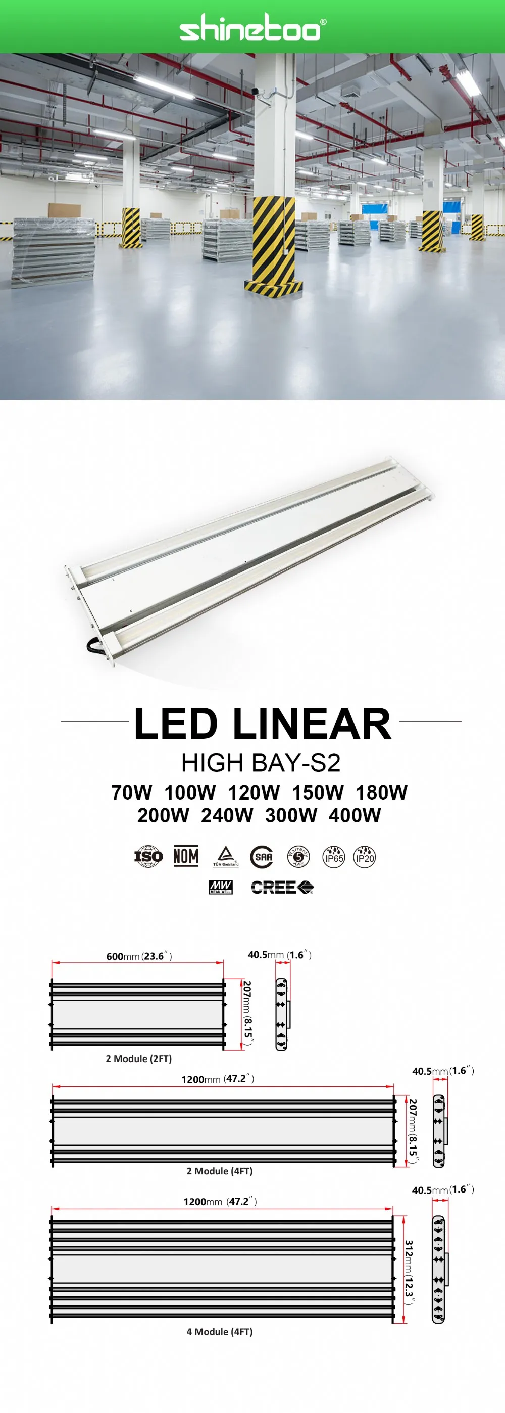 400W 4FT Linear High Bay LED Lights