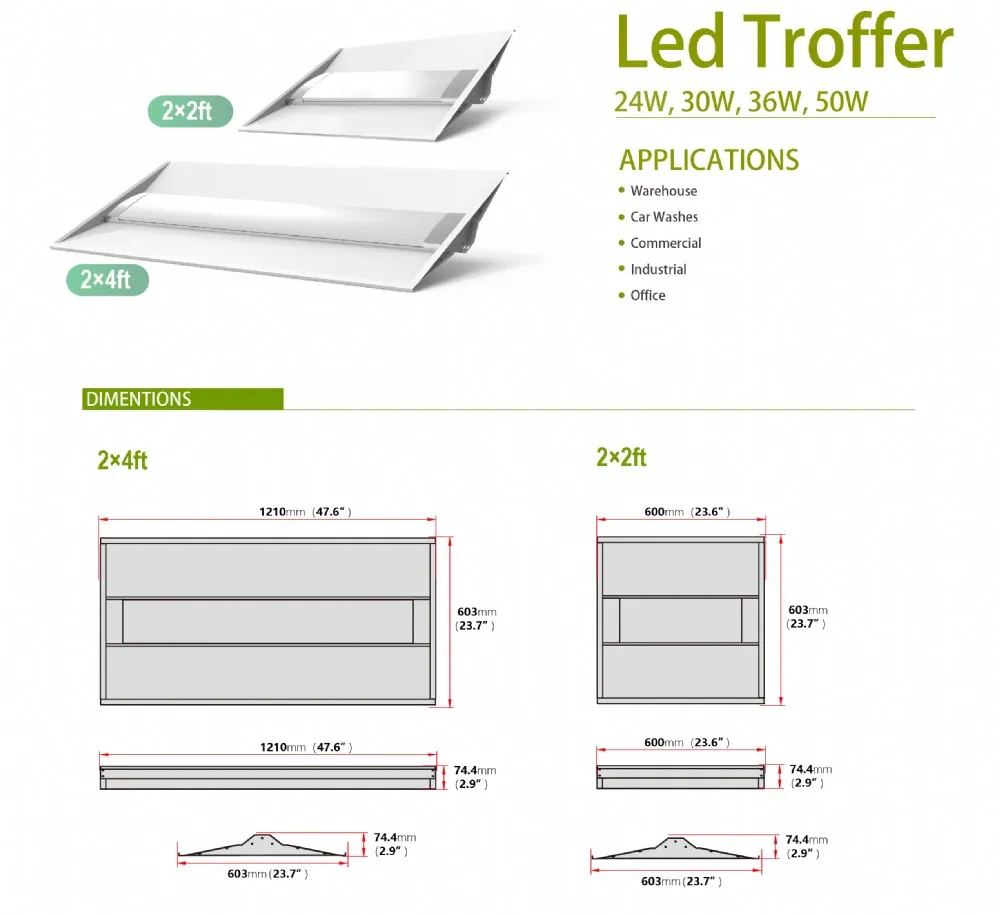 2x2 24W LED Troffer Lights