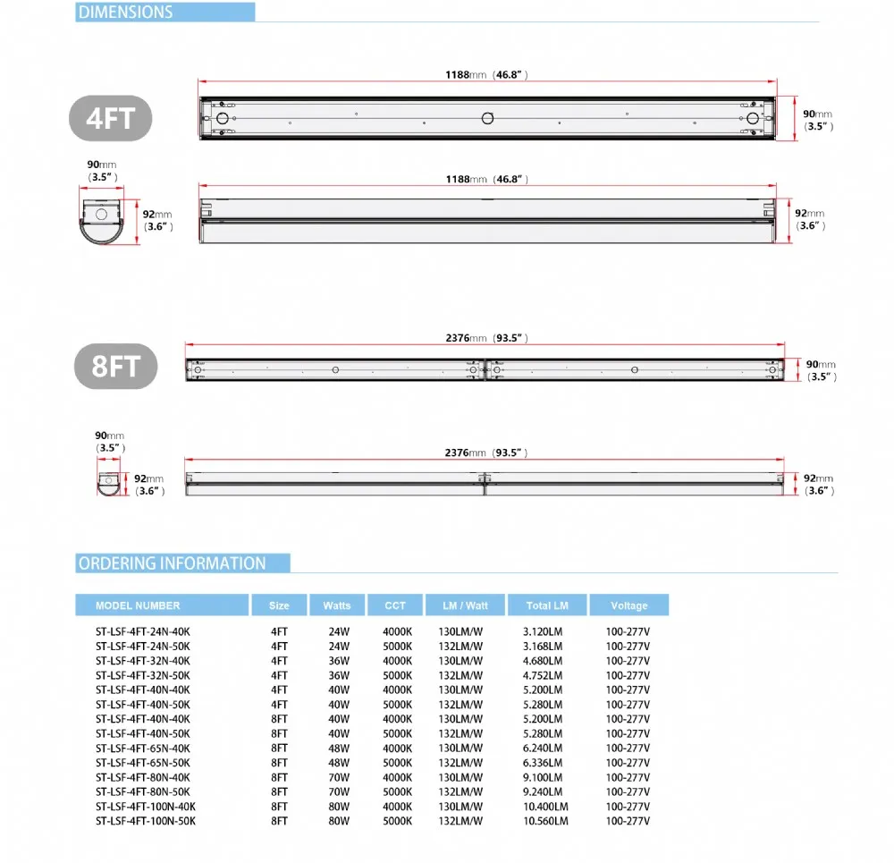 4FT 36W LED Strip Fixtures